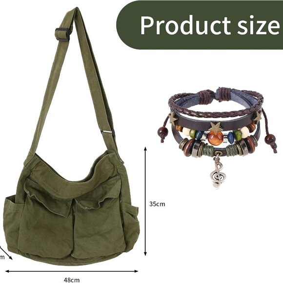 Canvas Messenger Bag with Fairy Grunge Bracelet Large Capacity Hobo Crossbody - Picture 2 of 7
